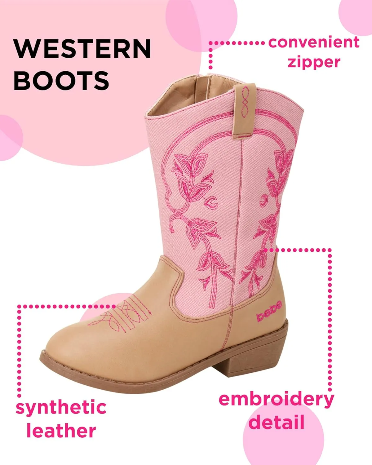 bebe Girls' Cowboy Boots - Classic Western Country Cowgirl Boots - Mid Calf Riding Shoes for Toddlers Little and Big Girls