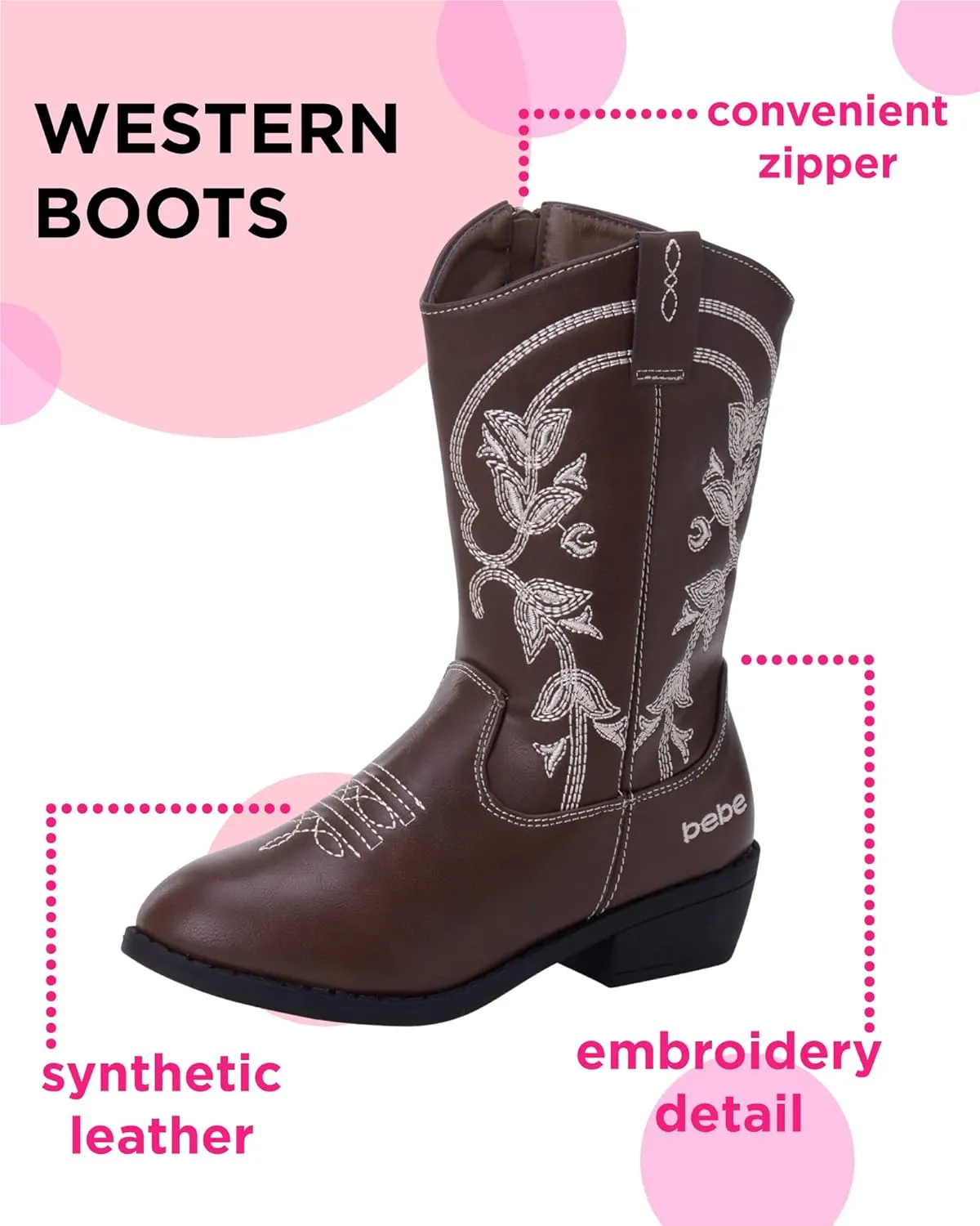 bebe Girls' Cowboy Boots - Classic Western Country Cowgirl Boots - Mid Calf Riding Shoes for Toddlers Little and Big Girls