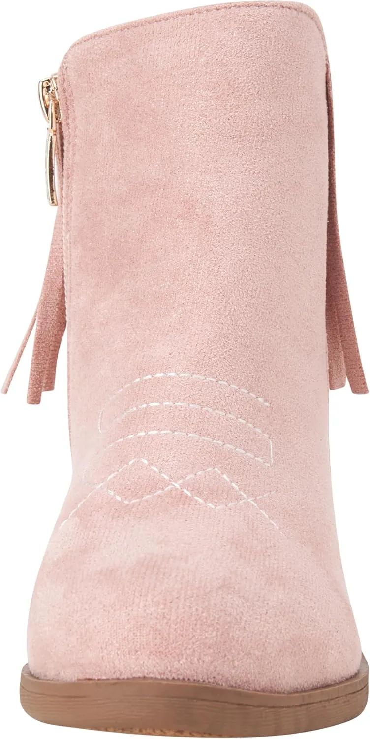 bebe Girls Cowboy Boots - Suede Ankle Booties with Fringe and Block Heels - Sparkly Shoes for Toddlers, Little and Big Girls