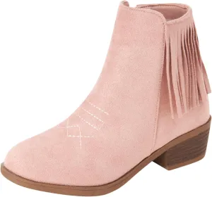 bebe Girls Cowboy Boots - Suede Ankle Booties with Fringe and Block Heels - Sparkly Shoes for Toddlers, Little and Big Girls