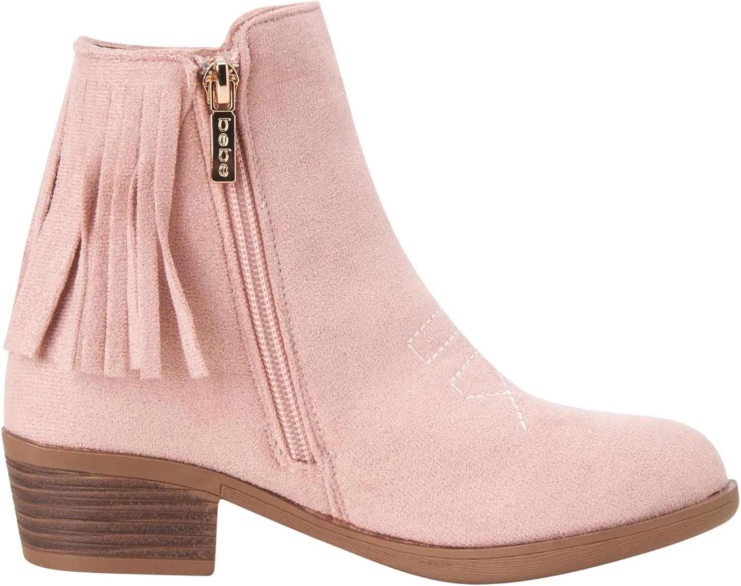 bebe Girls Cowboy Boots - Suede Ankle Booties with Fringe and Block Heels - Sparkly Shoes for Toddlers, Little and Big Girls