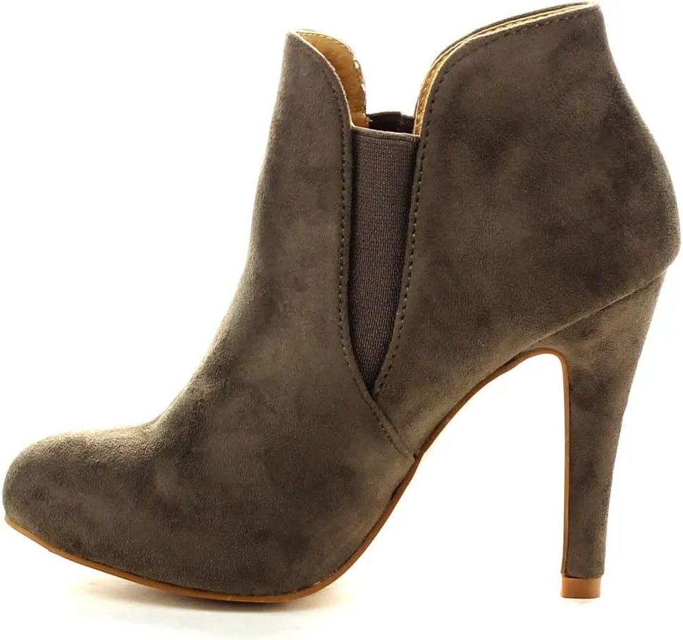 Bella Marie Kendall Women's Classic Chelsea style Round Toe Elastic Gore high heel Ankle Boots Booties