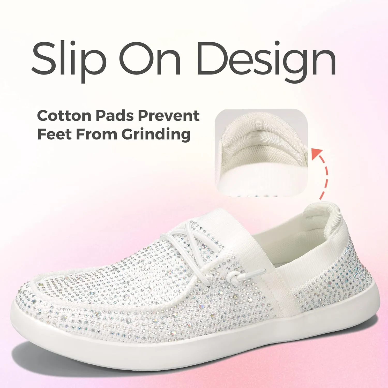 BELOS Women's Rhinestone Lace Up Loafers Shoes Comfortable Slip On Mesh Knit Walking Shoes Fashion Lightweight Sparkly Glitter Sneaker