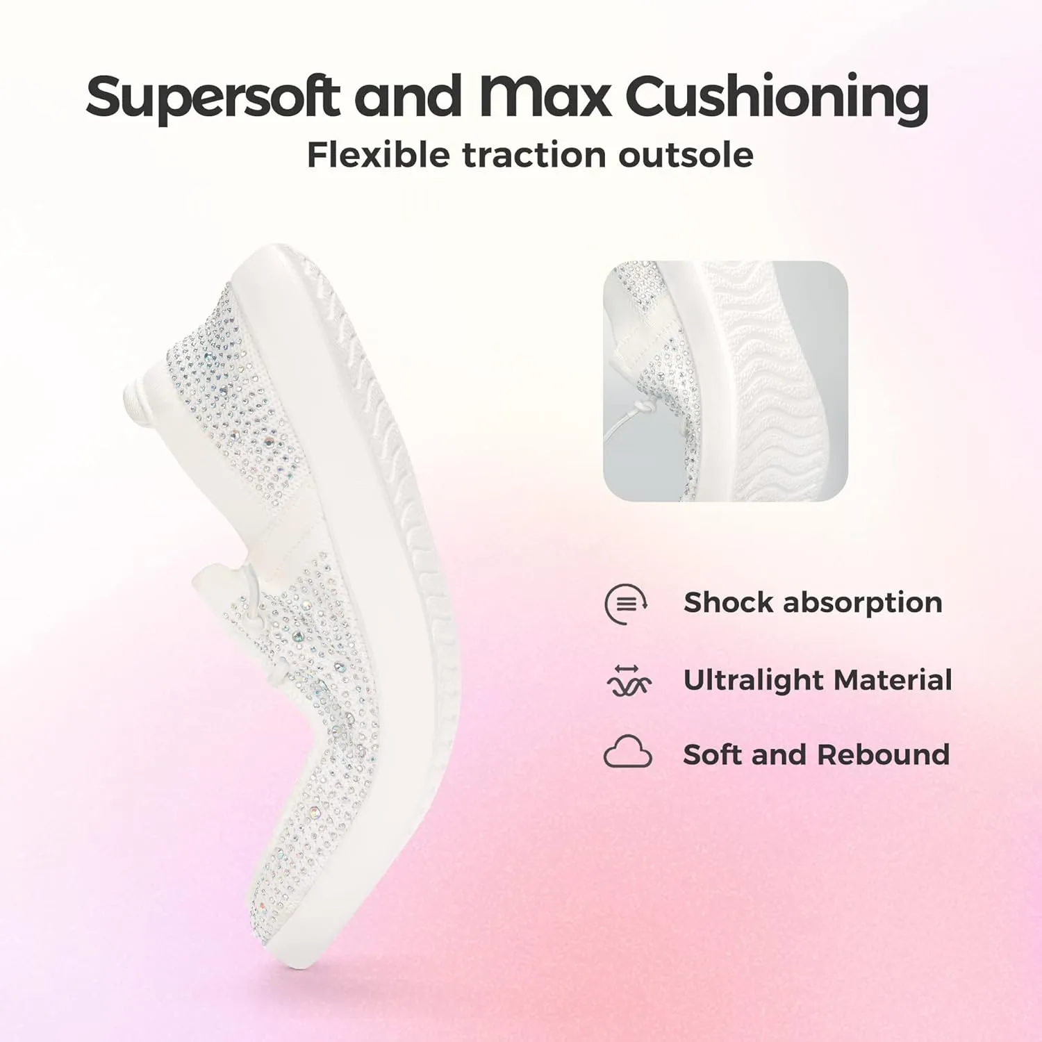 BELOS Women's Rhinestone Lace Up Loafers Shoes Comfortable Slip On Mesh Knit Walking Shoes Fashion Lightweight Sparkly Glitter Sneaker