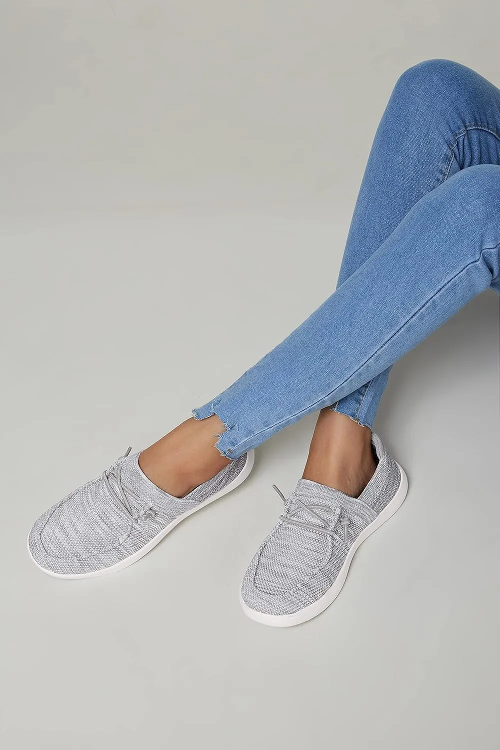 BELOS Women's Rhinestone Lace Up Loafers Shoes Comfortable Slip On Mesh Knit Walking Shoes Fashion Lightweight Sparkly Glitter Sneaker