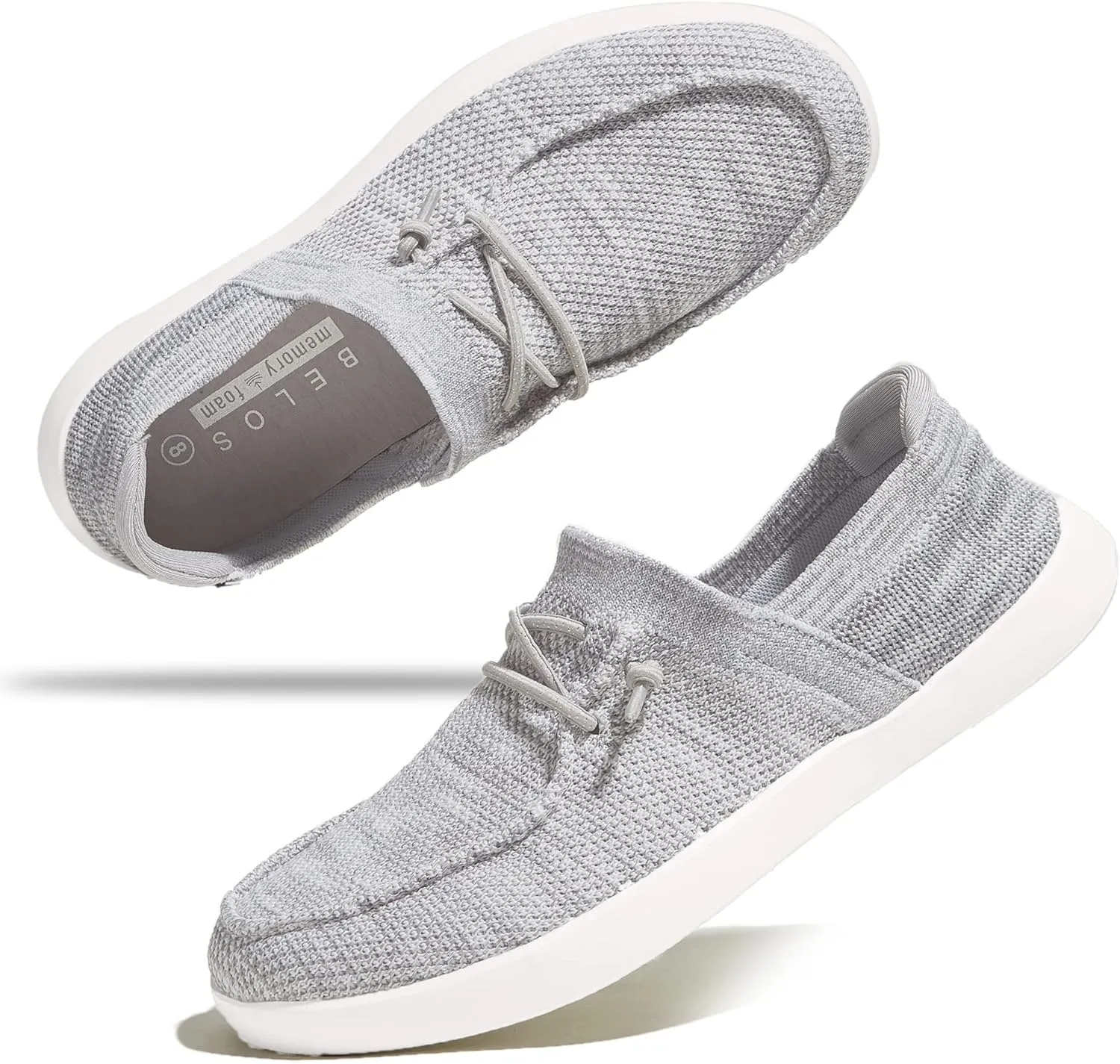 BELOS Women's Rhinestone Lace Up Loafers Shoes Comfortable Slip On Mesh Knit Walking Shoes Fashion Lightweight Sparkly Glitter Sneaker