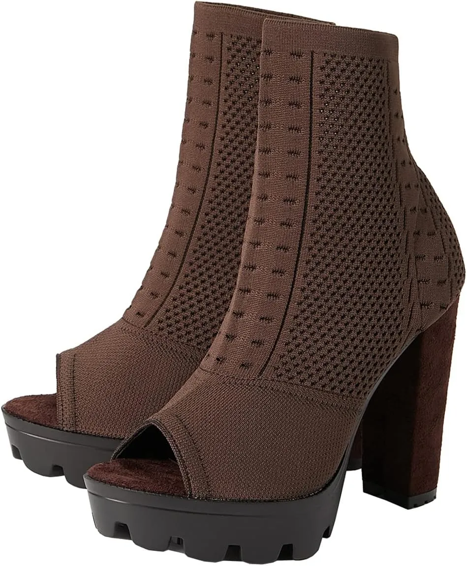 Betastella Women's Platform Chunky Peep Toe Summer Booties High Block Heel Stretch Ankle Boots Sandals