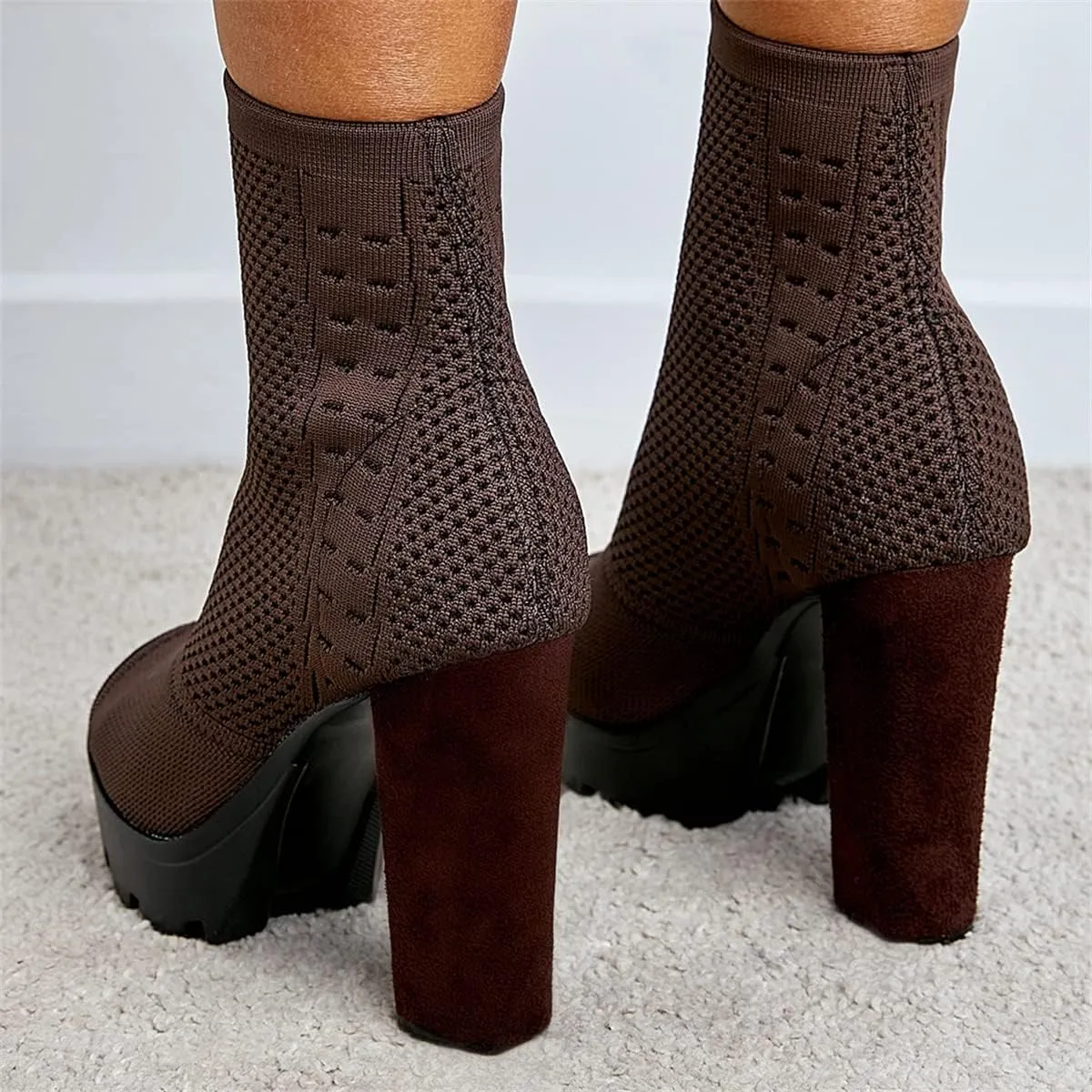 Betastella Women's Platform Chunky Peep Toe Summer Booties High Block Heel Stretch Ankle Boots Sandals