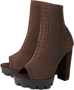 Betastella Women's Platform Chunky Peep Toe Summer Booties High Block Heel Stretch Ankle Boots Sandals