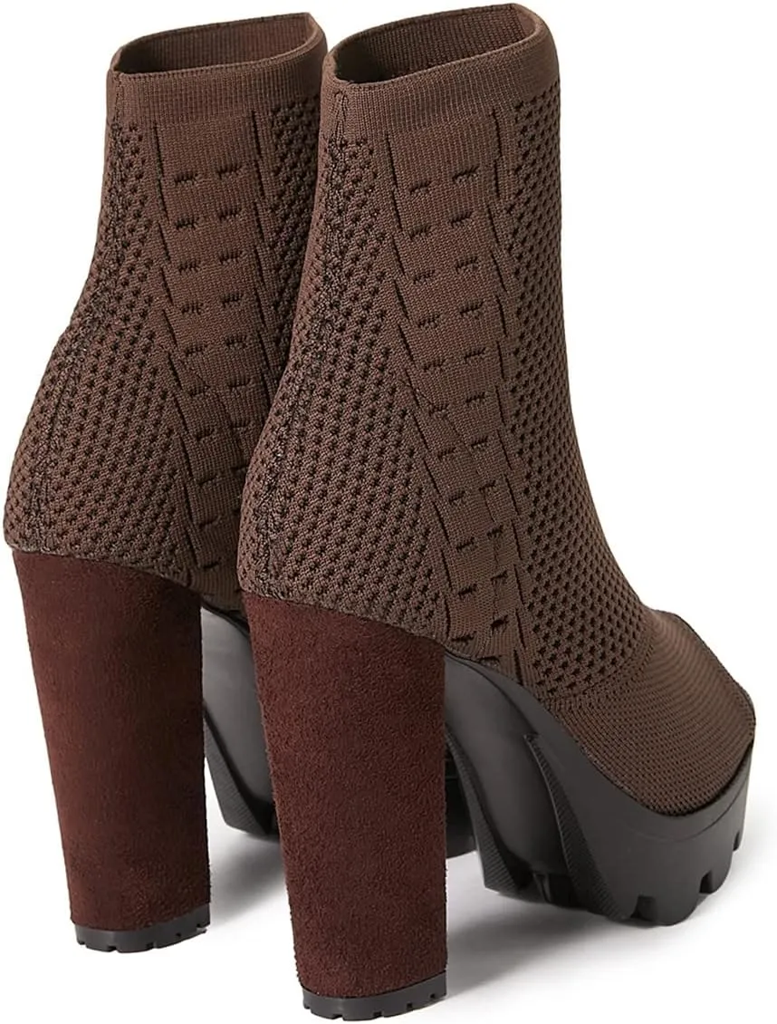 Betastella Women's Platform Chunky Peep Toe Summer Booties High Block Heel Stretch Ankle Boots Sandals