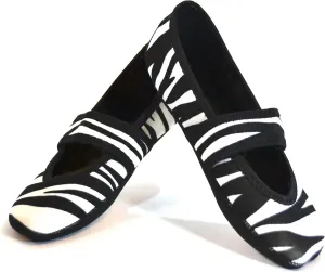 Betsy Lou Women's Slippers, Foldable, Flexible Flats, Slipper Socks, Travel Slippers, Exercise Shoe, Dance Shoe, Yoga Socks, House Shoes, Indoor Shoes, White Zebra, Medium