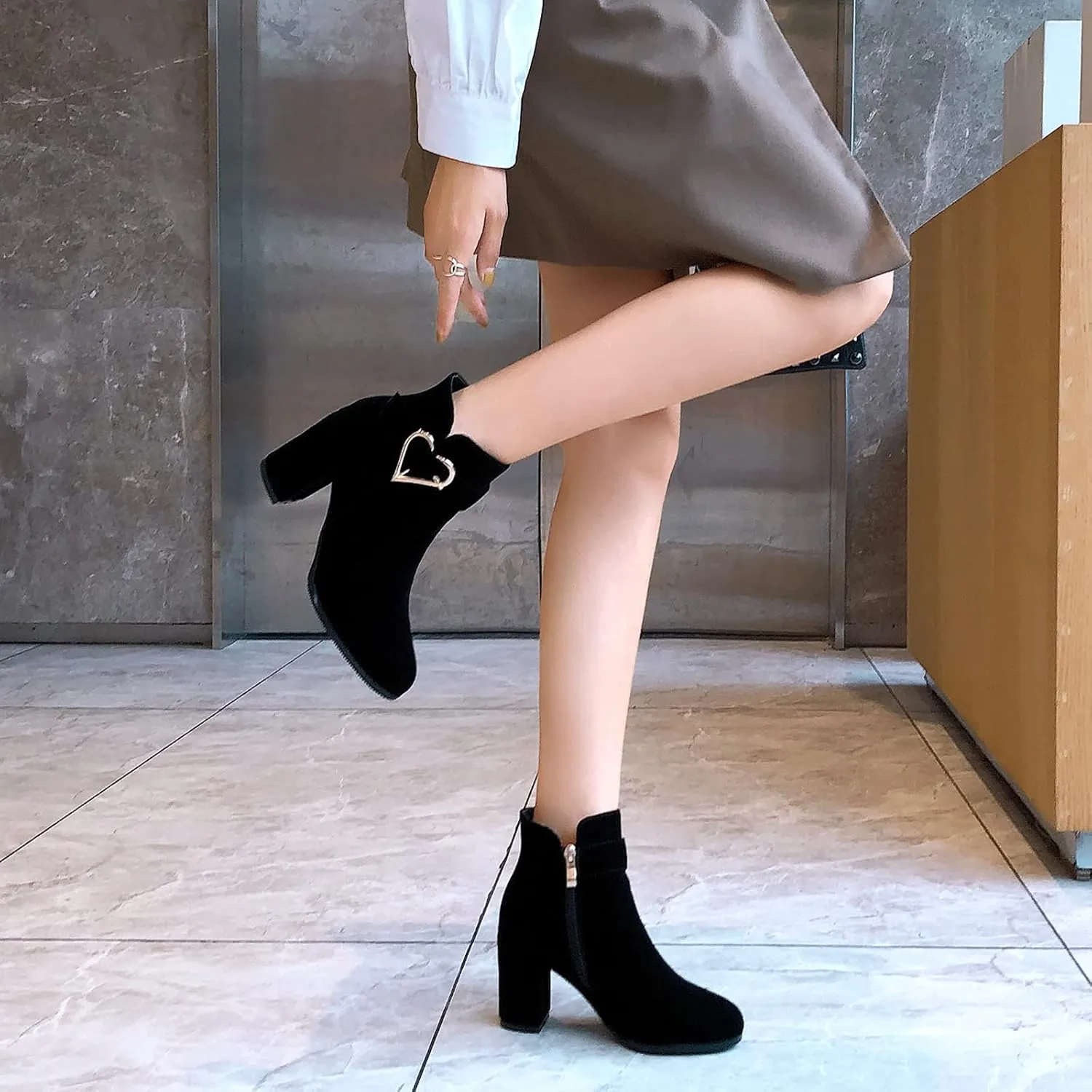 Block Heel Ankle Boots with Fashion High-Heeled for Women