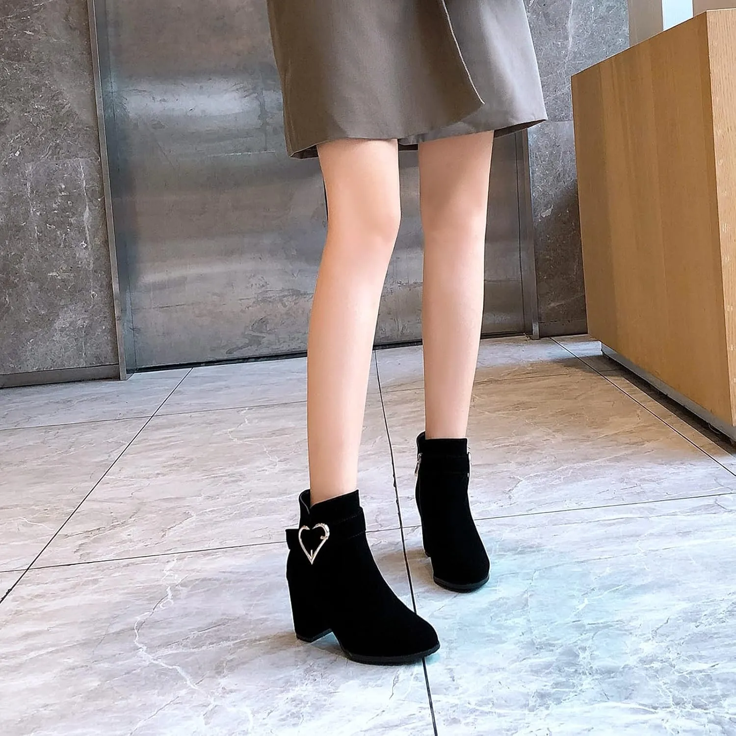 Block Heel Ankle Boots with Fashion High-Heeled for Women