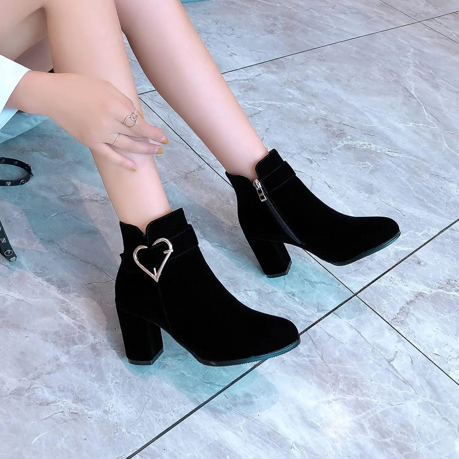 Block Heel Ankle Boots with Fashion High-Heeled for Women