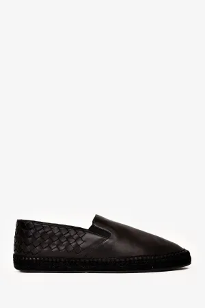 Bottega Veneta Black Leather Intrecciato Espadrilles Size 40