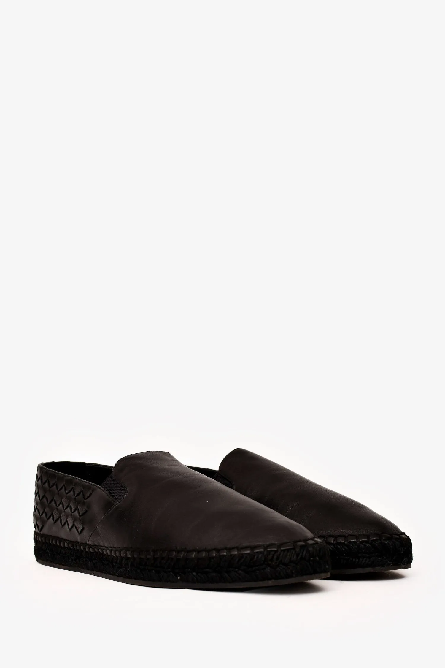 Bottega Veneta Black Leather Intrecciato Espadrilles Size 40