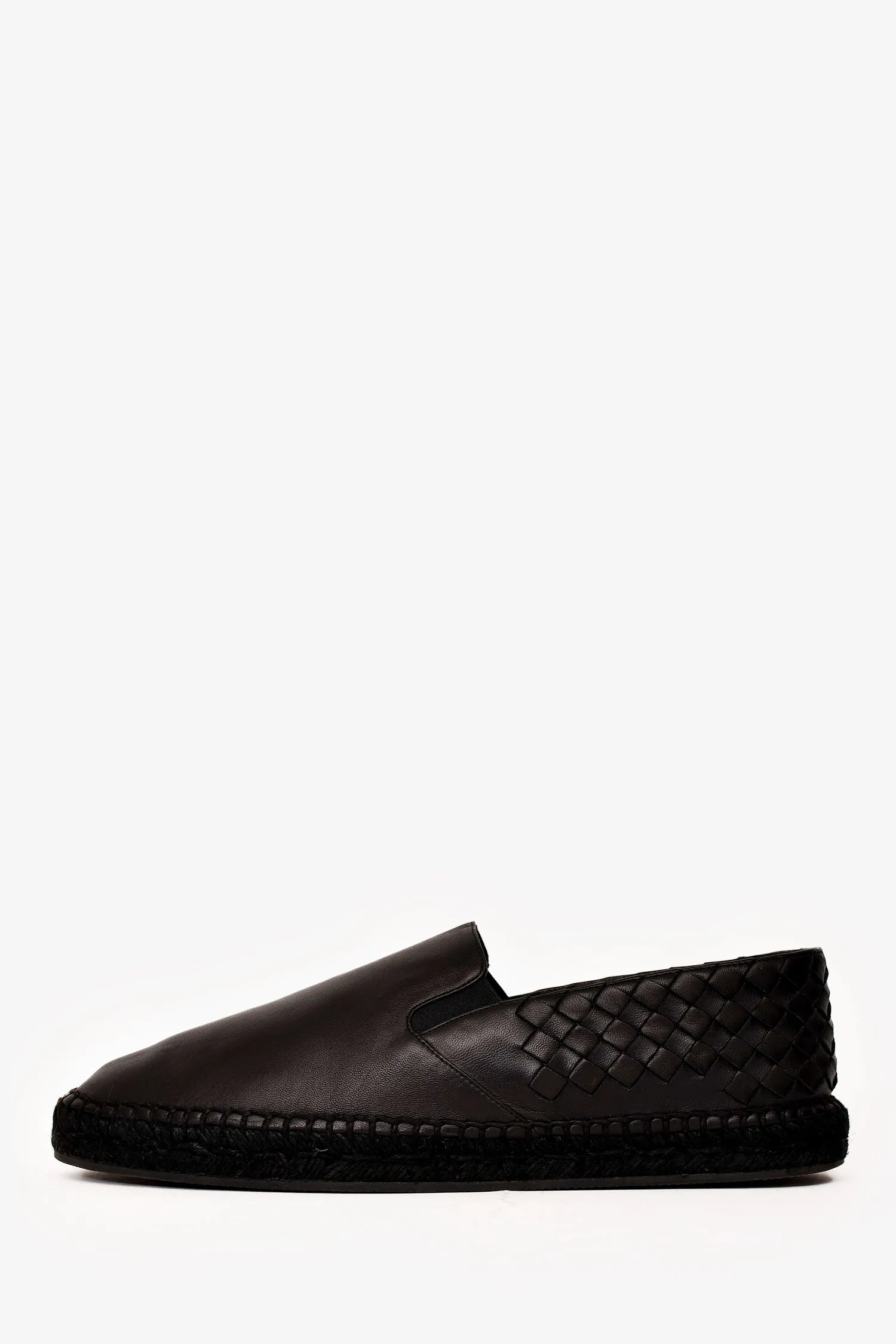 Bottega Veneta Black Leather Intrecciato Espadrilles Size 40