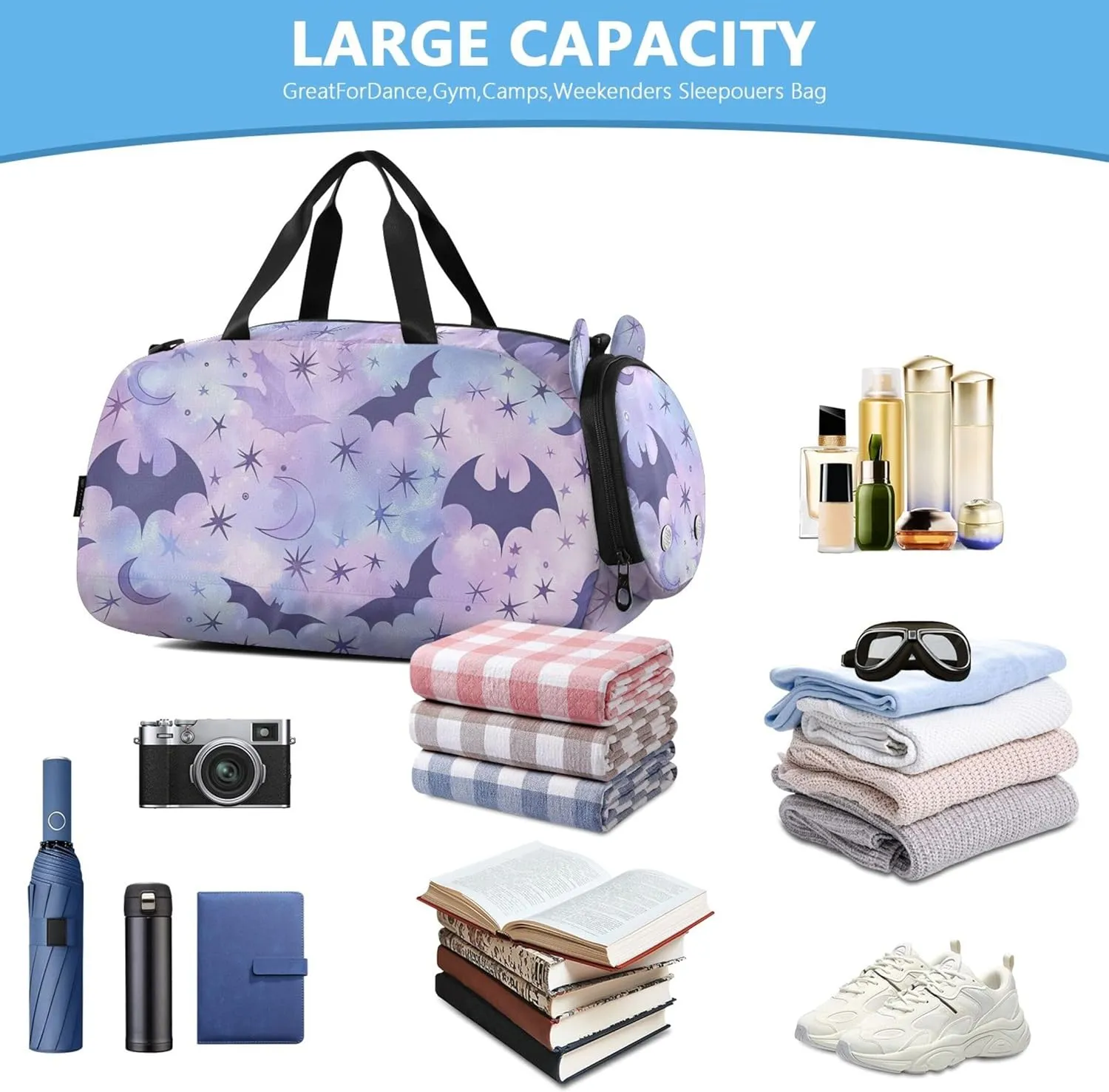 Boys Carry on Duffel Bag Toddler Weekender Bags Pastel Goth Bats Girls Tote Duffle Bags Travel Kids Luggage Sports Bag