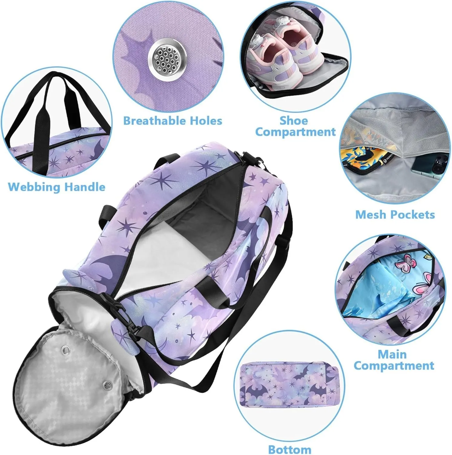 Boys Carry on Duffel Bag Toddler Weekender Bags Pastel Goth Bats Girls Tote Duffle Bags Travel Kids Luggage Sports Bag