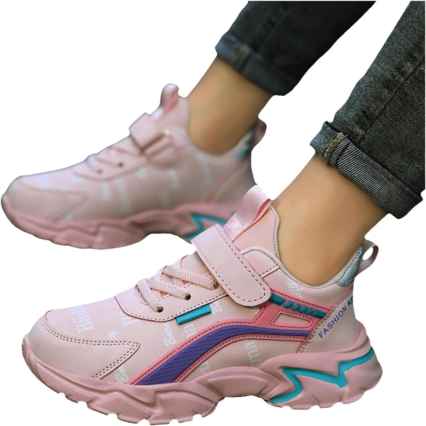 Boys Girls Running Shoes Kids Chunky Platform Toddler Sneakers Lightweight Lace Up Tennis Shoes Gym Athletic Shoes