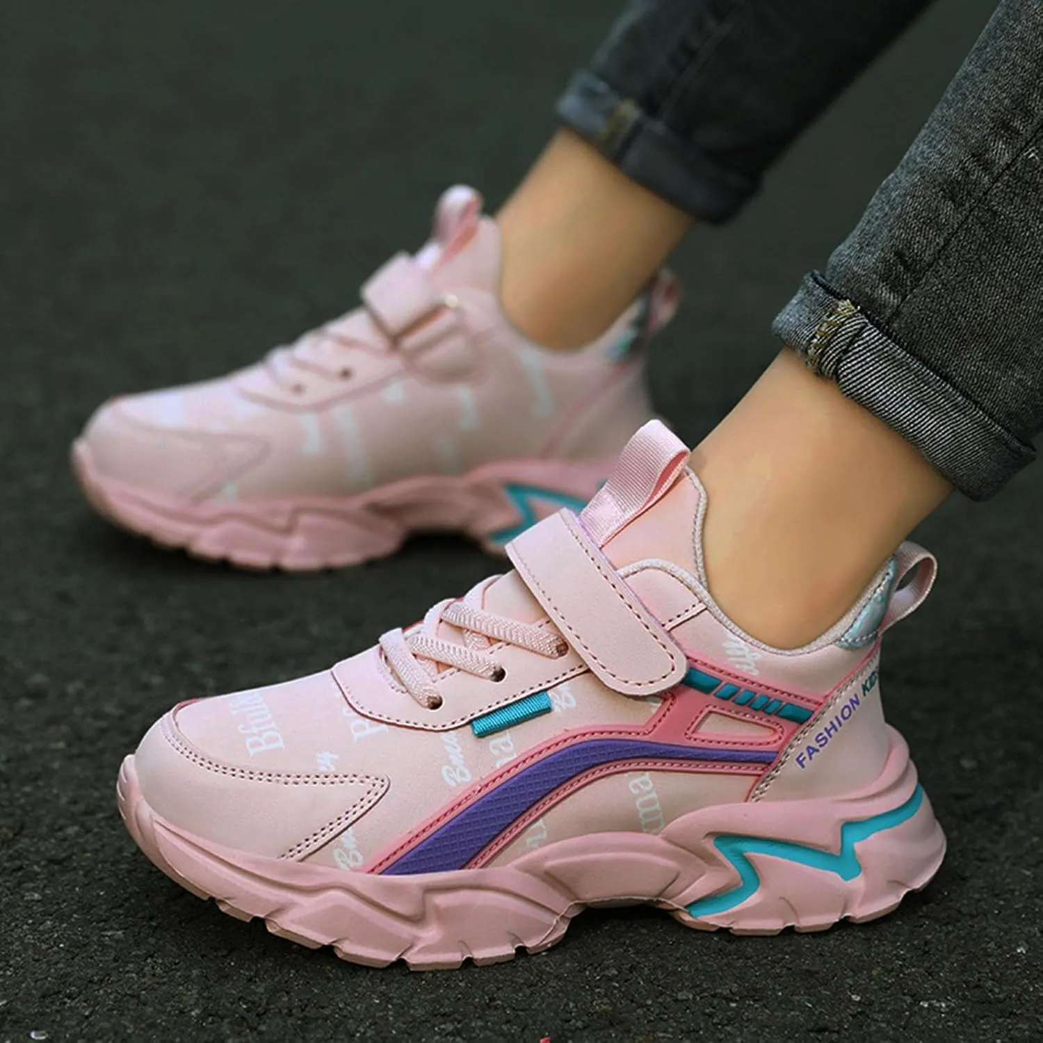 Boys Girls Running Shoes Kids Chunky Platform Toddler Sneakers Lightweight Lace Up Tennis Shoes Gym Athletic Shoes