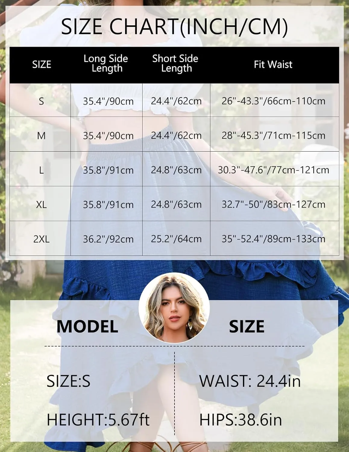 Bridesmay Renaissance Fairy Skirt 2025 Asymmetrical Ruffle Hem Elastic Waisted Long Maxi Skirts for Women