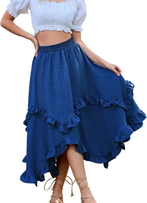 Bridesmay Renaissance Fairy Skirt 2025 Asymmetrical Ruffle Hem Elastic Waisted Long Maxi Skirts for Women