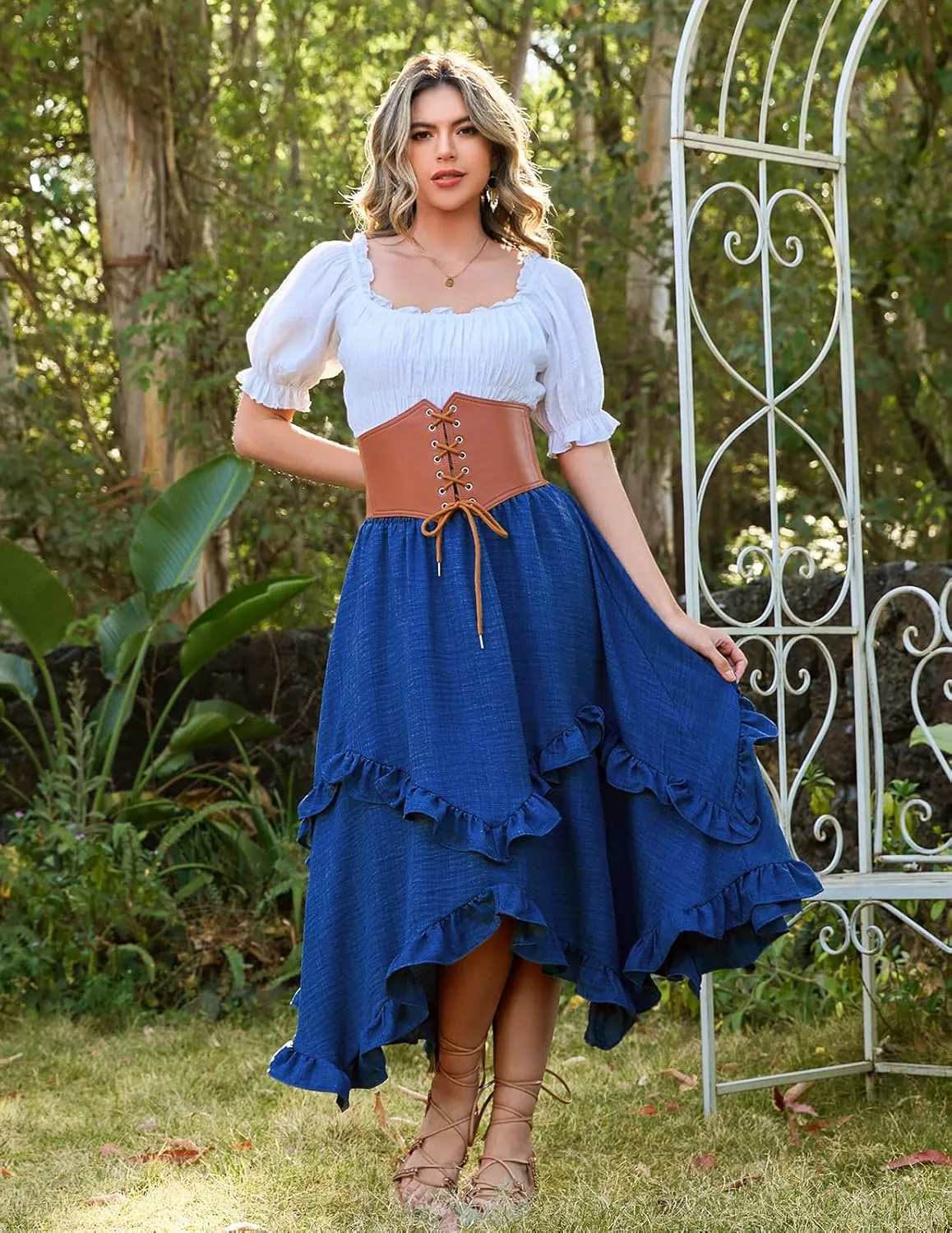 Bridesmay Renaissance Fairy Skirt 2025 Asymmetrical Ruffle Hem Elastic Waisted Long Maxi Skirts for Women