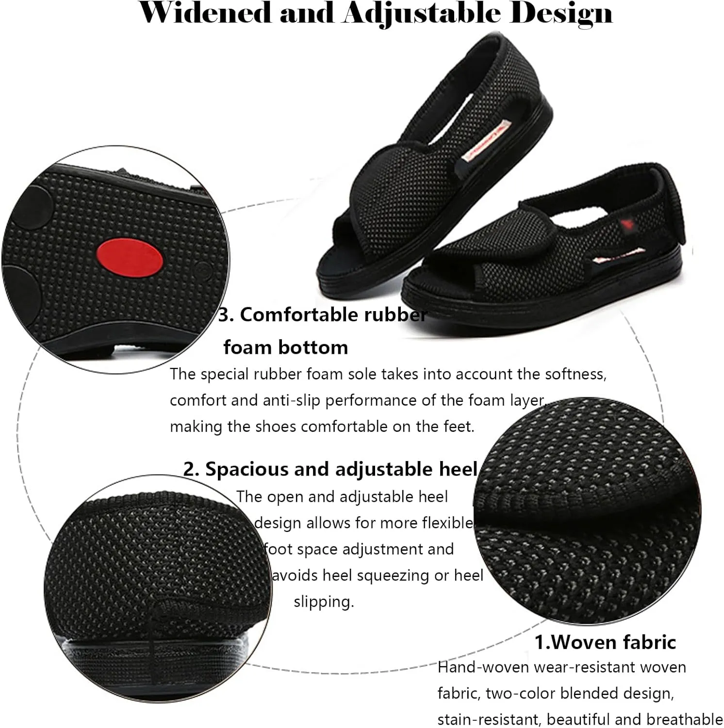 bumuam Men Diabetic Walking Sandals Edema Shoes, Extra Wide Width Arthritis&Edema Footwear Soft Breathable Indoor Slippers for Elderly Swollen Feet