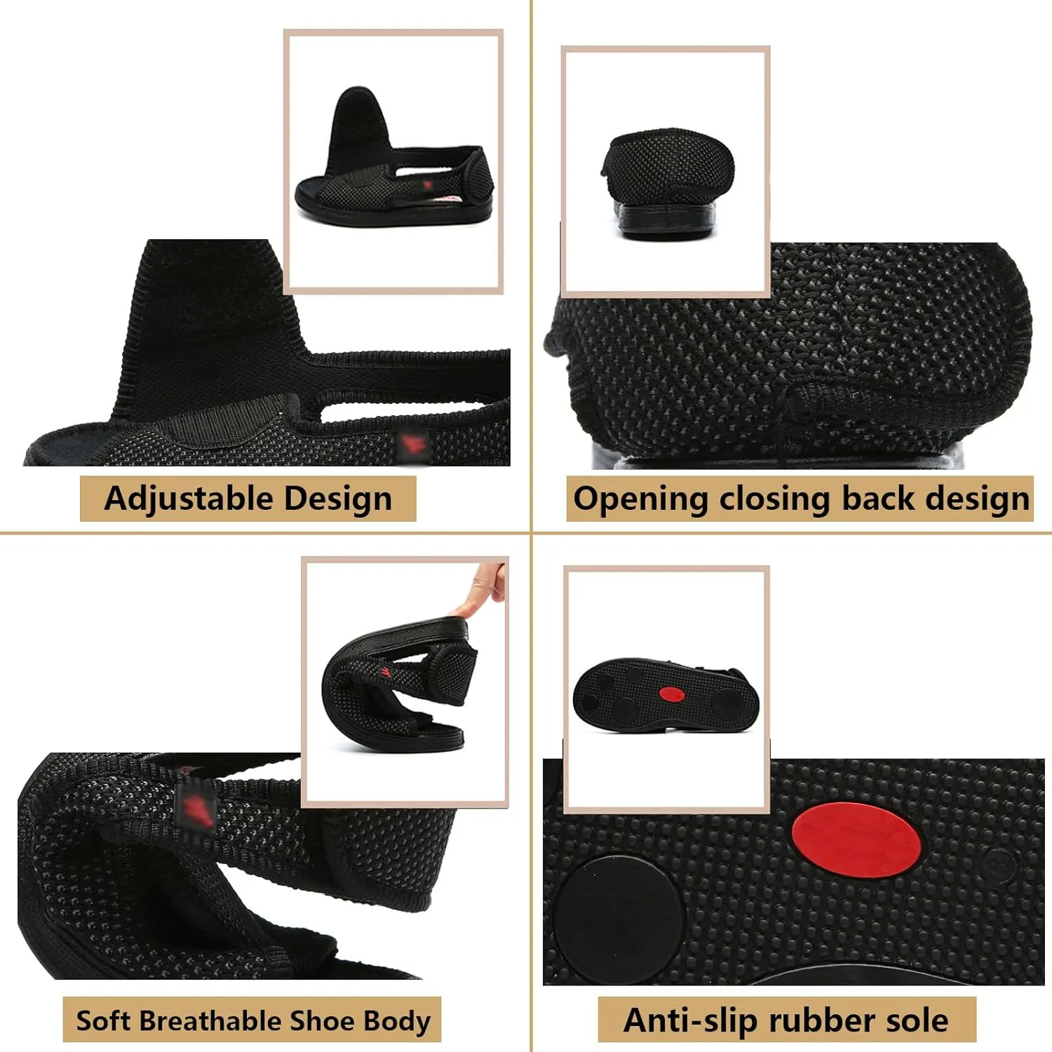 bumuam Men Diabetic Walking Sandals Edema Shoes, Extra Wide Width Arthritis&Edema Footwear Soft Breathable Indoor Slippers for Elderly Swollen Feet