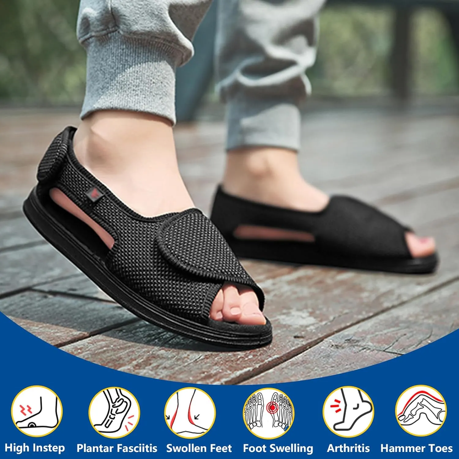 bumuam Men Diabetic Walking Sandals Edema Shoes, Extra Wide Width Arthritis&Edema Footwear Soft Breathable Indoor Slippers for Elderly Swollen Feet