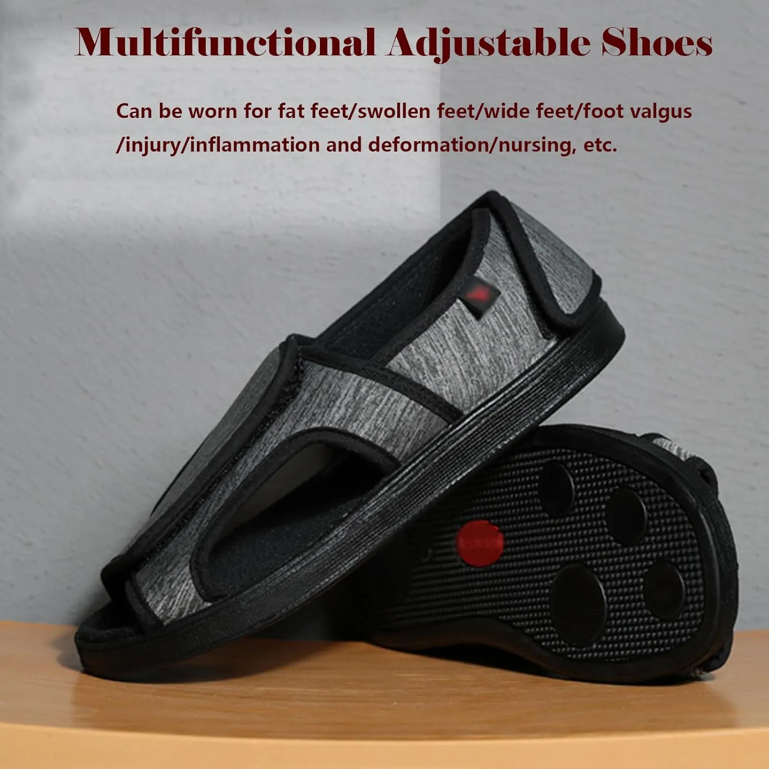 bumuam Men Women Walking Diabetic Sandals, with Adjustable Wide Open Toe Shoes Non-slip Slippers for Elderly Arthritis Edema Swollen Feet