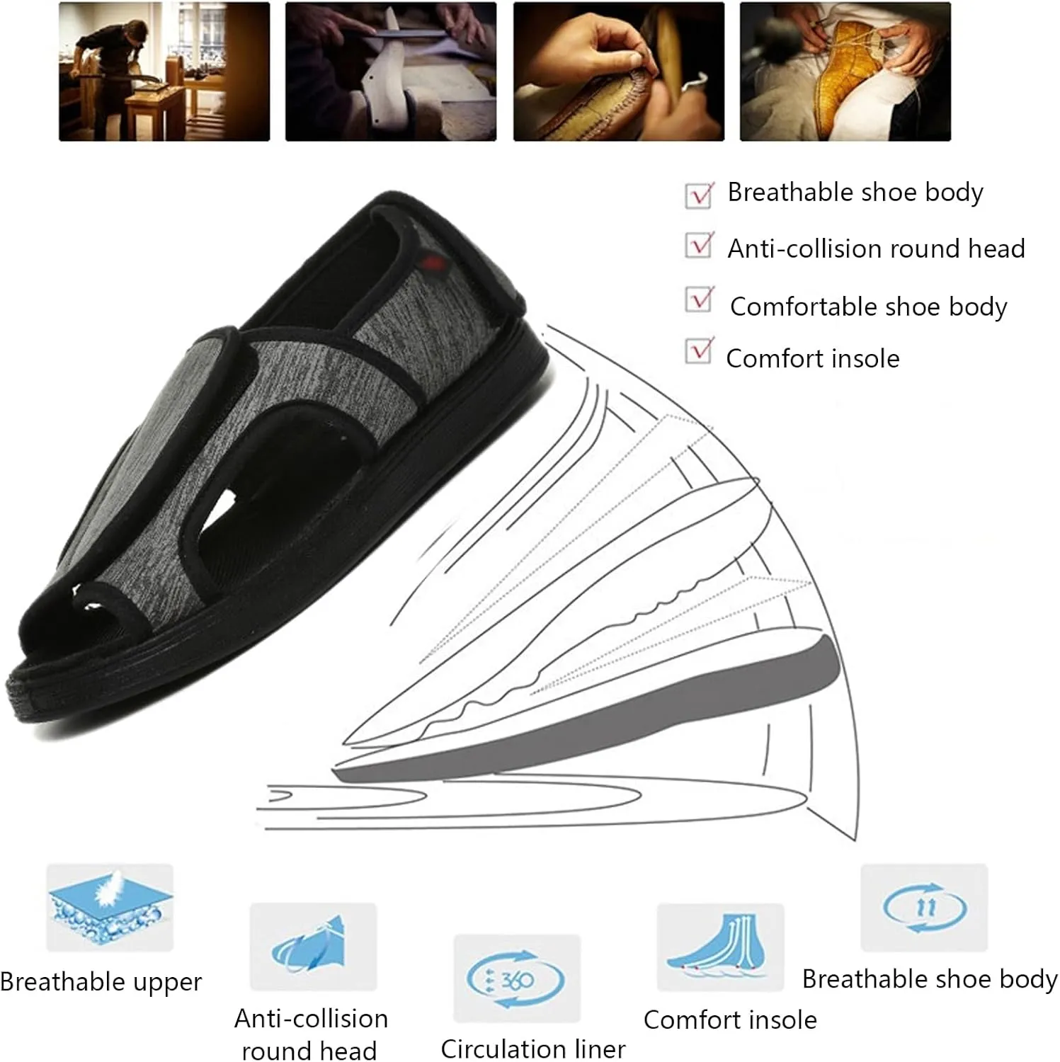 bumuam Men Women Walking Diabetic Sandals, with Adjustable Wide Open Toe Shoes Non-slip Slippers for Elderly Arthritis Edema Swollen Feet