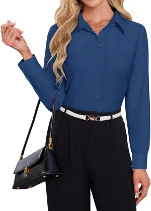 Button Down Shirts for Women Business Casual Blouses Long Sleeve Fit Dress Shirt Collar Wrinkle Free Work Tops