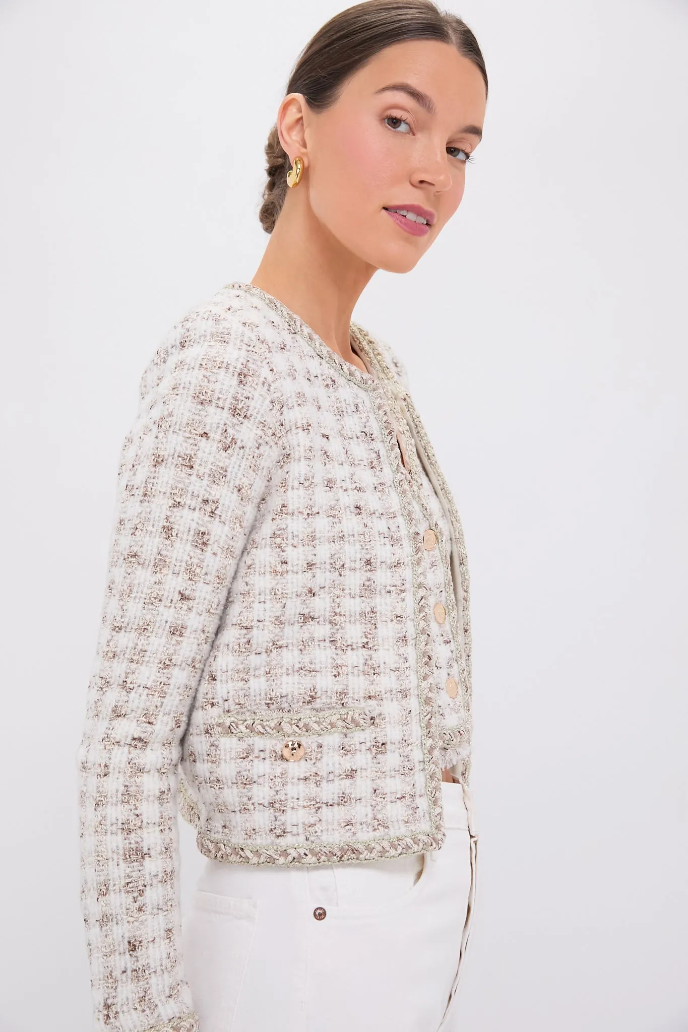Cafe Au Lait Houndstooth Crewneck Jacket