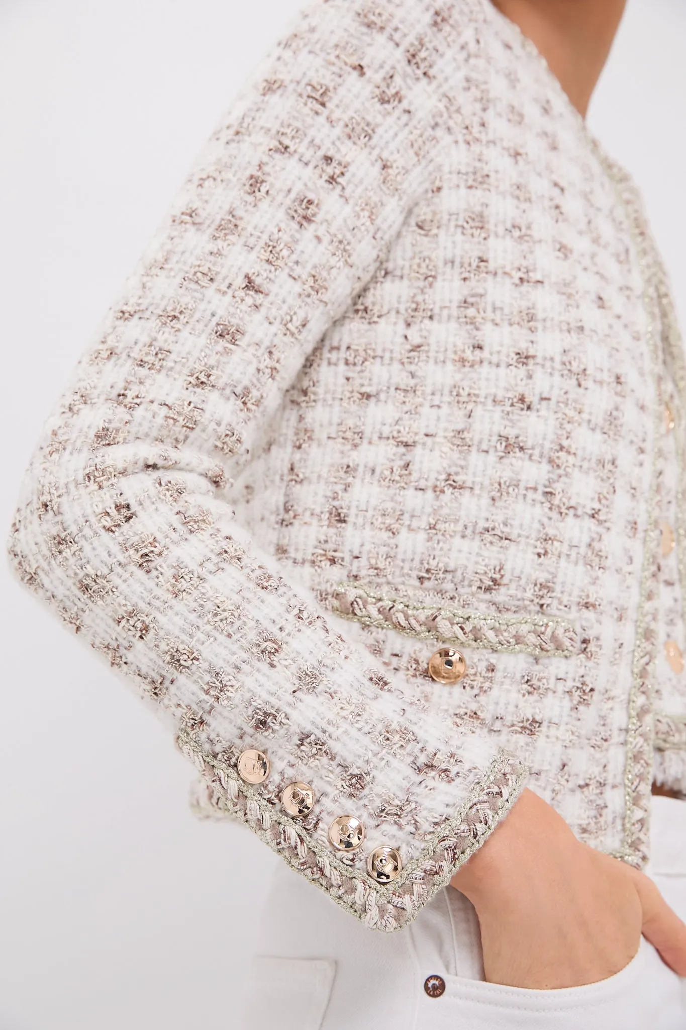 Cafe Au Lait Houndstooth Crewneck Jacket