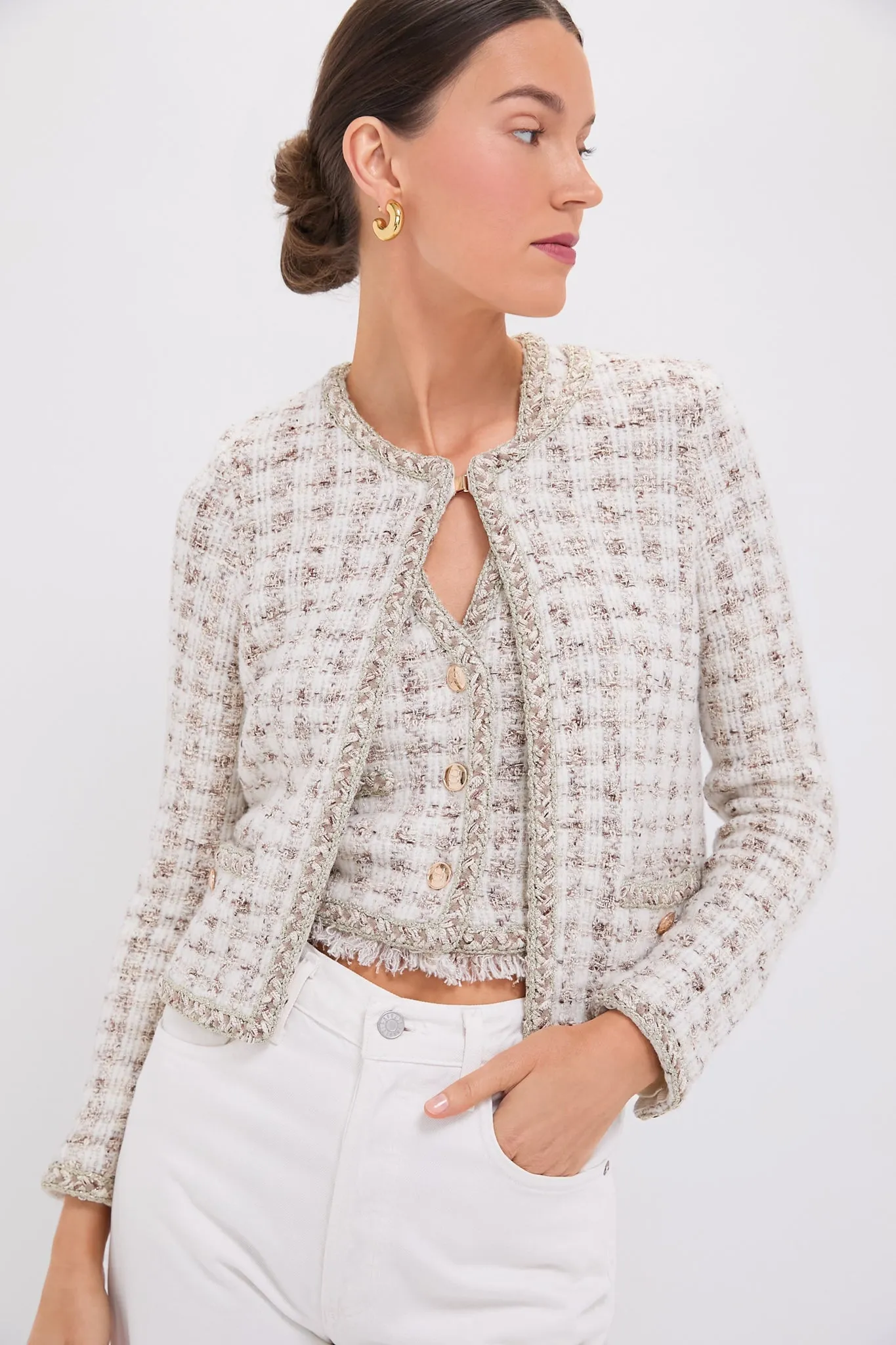 Cafe Au Lait Houndstooth Crewneck Jacket