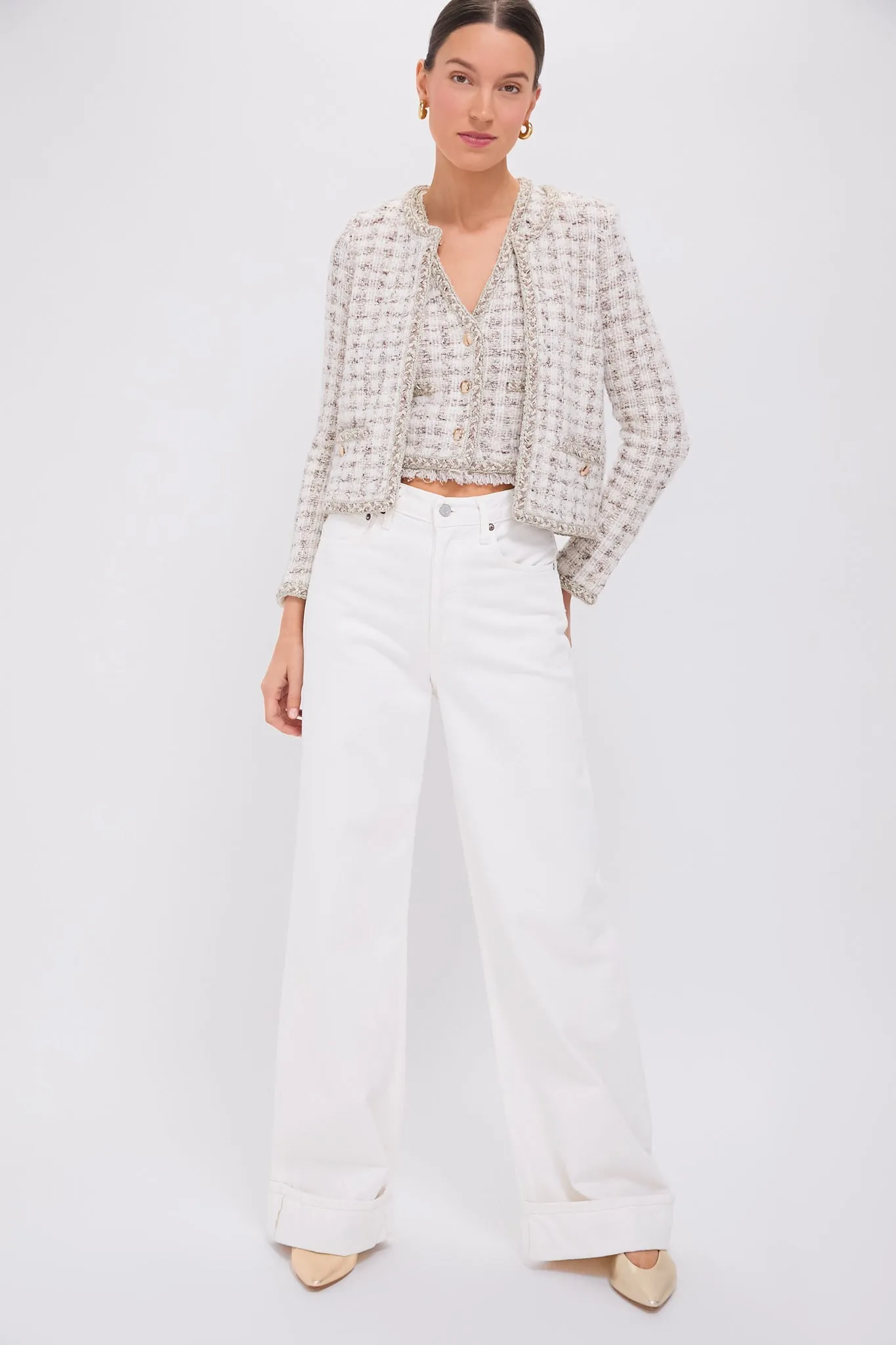 Cafe Au Lait Houndstooth Crewneck Jacket