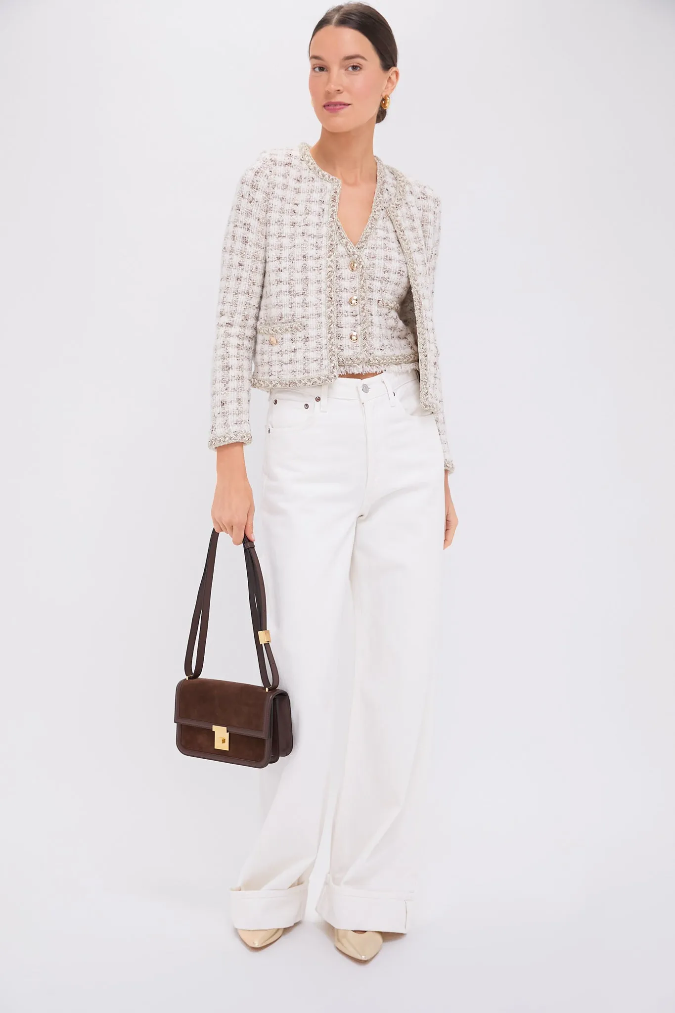 Cafe Au Lait Houndstooth Crewneck Jacket