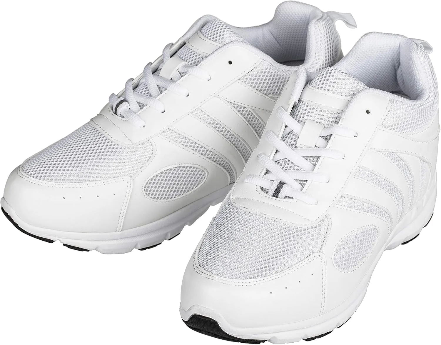 CALTO Men's Invisible Height Increasing Elevator Shoes - White Leather/Mesh Lace-up Super Lightweight Trainer Sneakers - 3 Inches Taller - G3303 - Size 8 D(M) US