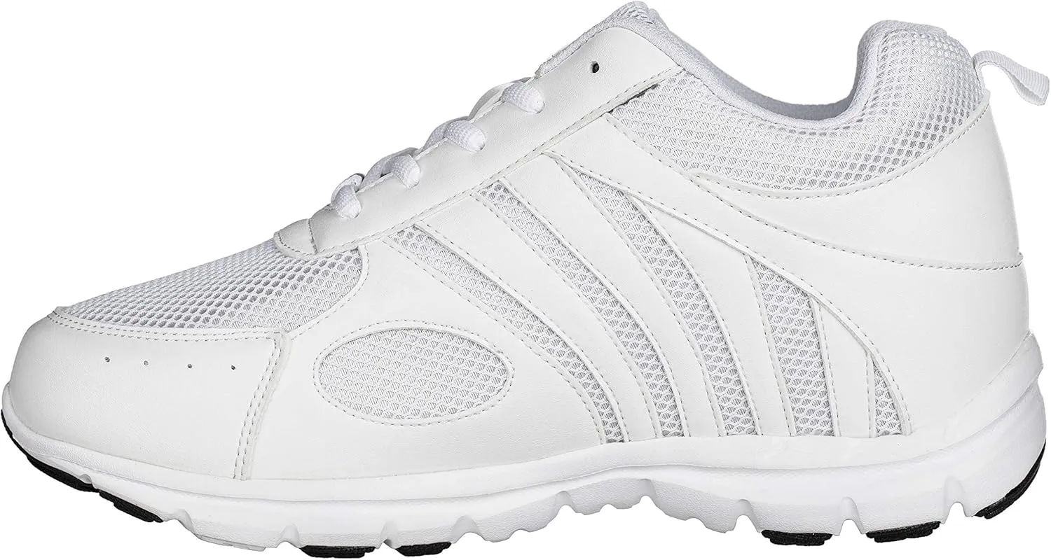 CALTO Men's Invisible Height Increasing Elevator Shoes - White Leather/Mesh Lace-up Super Lightweight Trainer Sneakers - 3 Inches Taller - G3303 - Size 8 D(M) US