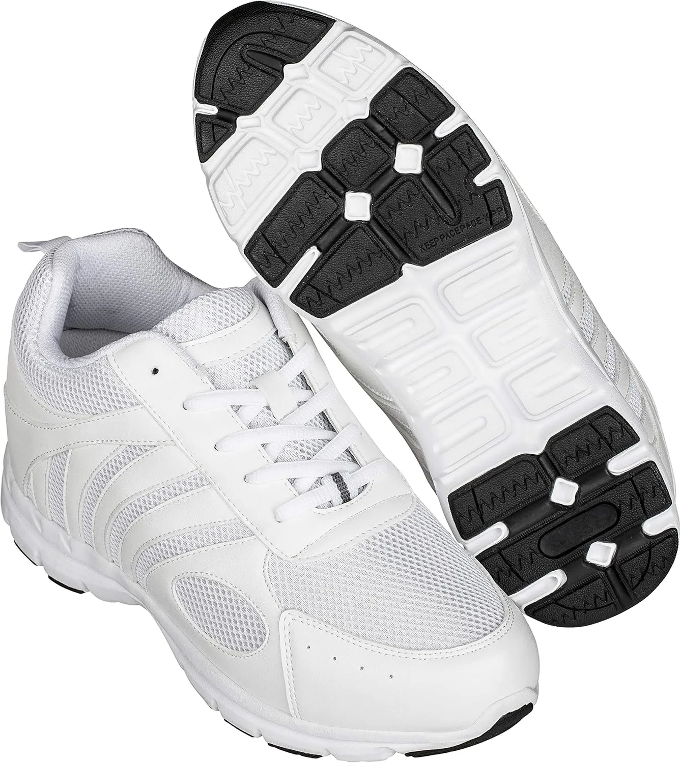 CALTO Men's Invisible Height Increasing Elevator Shoes - White Leather/Mesh Lace-up Super Lightweight Trainer Sneakers - 3 Inches Taller - G3303 - Size 8 D(M) US