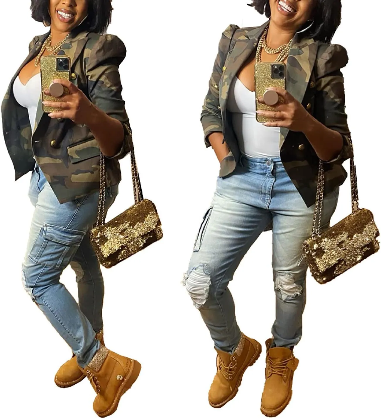 Camouflage Jacket for Women Lightweight Casual Long Sleeve Lapel Camo Blazer Jackets with Pockets