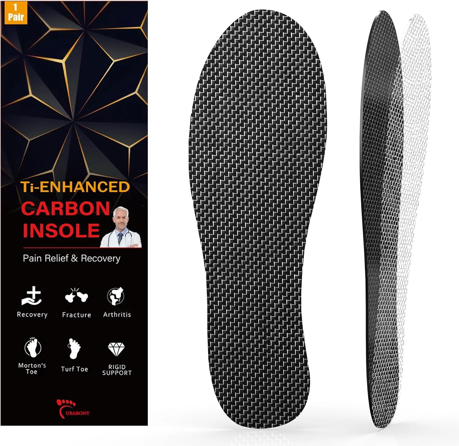 Carbon Fiber Insole 1 Pair Titanium-Enhanced for Recover Quicker of Turf Toe, Foot Fractures, Hallux Rigidus, Limitus, Rigid Shoe Insert for Sports, Hiking, Trekking, Basketball, Running Faster,245mm