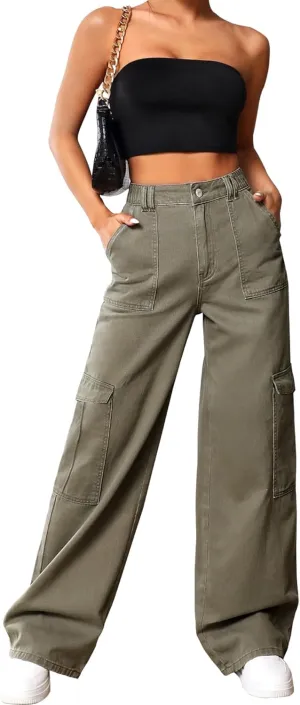 Cargo Pants Women High Waist Baggy Cargo Jeans Relaxed Fit Y2K Streetwear Pants Casual Combat Military Trousers.