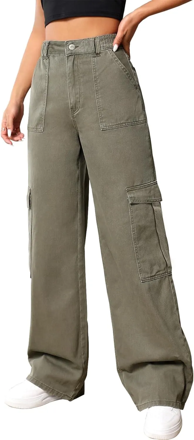 Cargo Pants Women High Waist Baggy Cargo Jeans Relaxed Fit Y2K Streetwear Pants Casual Combat Military Trousers.