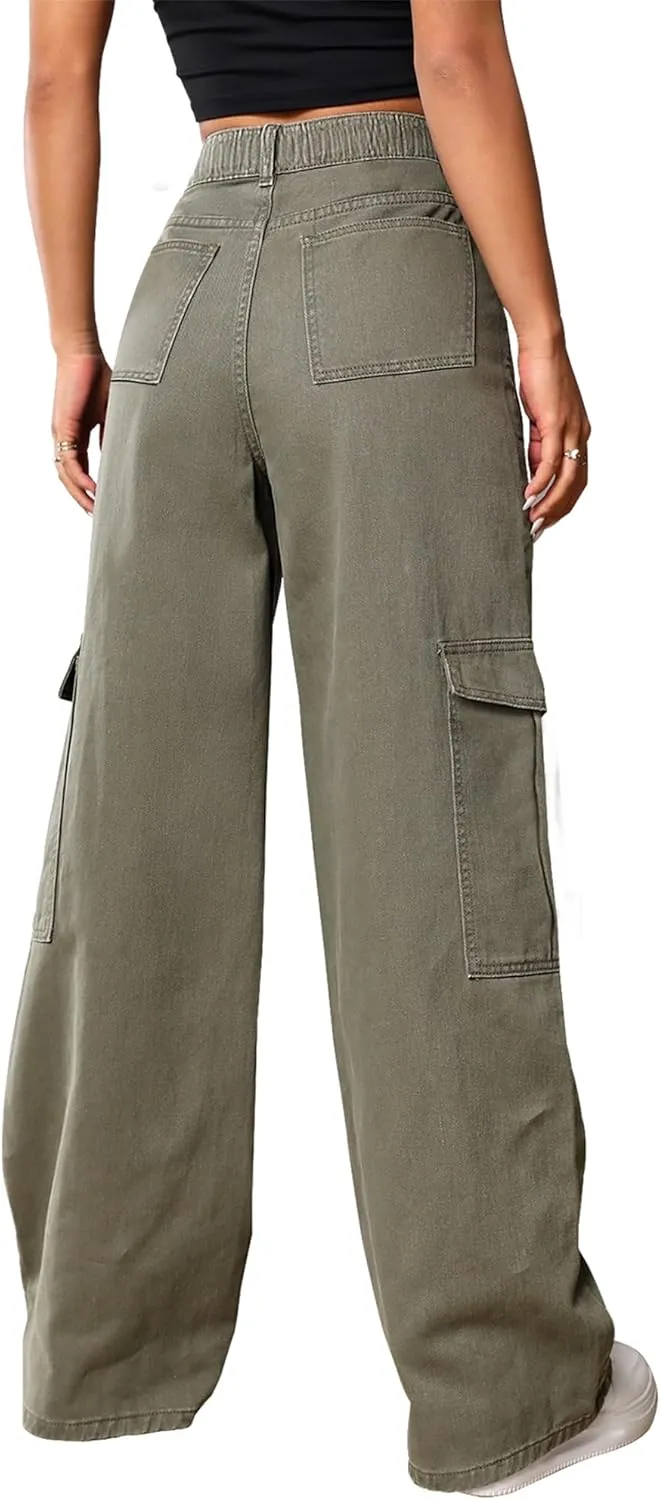 Cargo Pants Women High Waist Baggy Cargo Jeans Relaxed Fit Y2K Streetwear Pants Casual Combat Military Trousers.