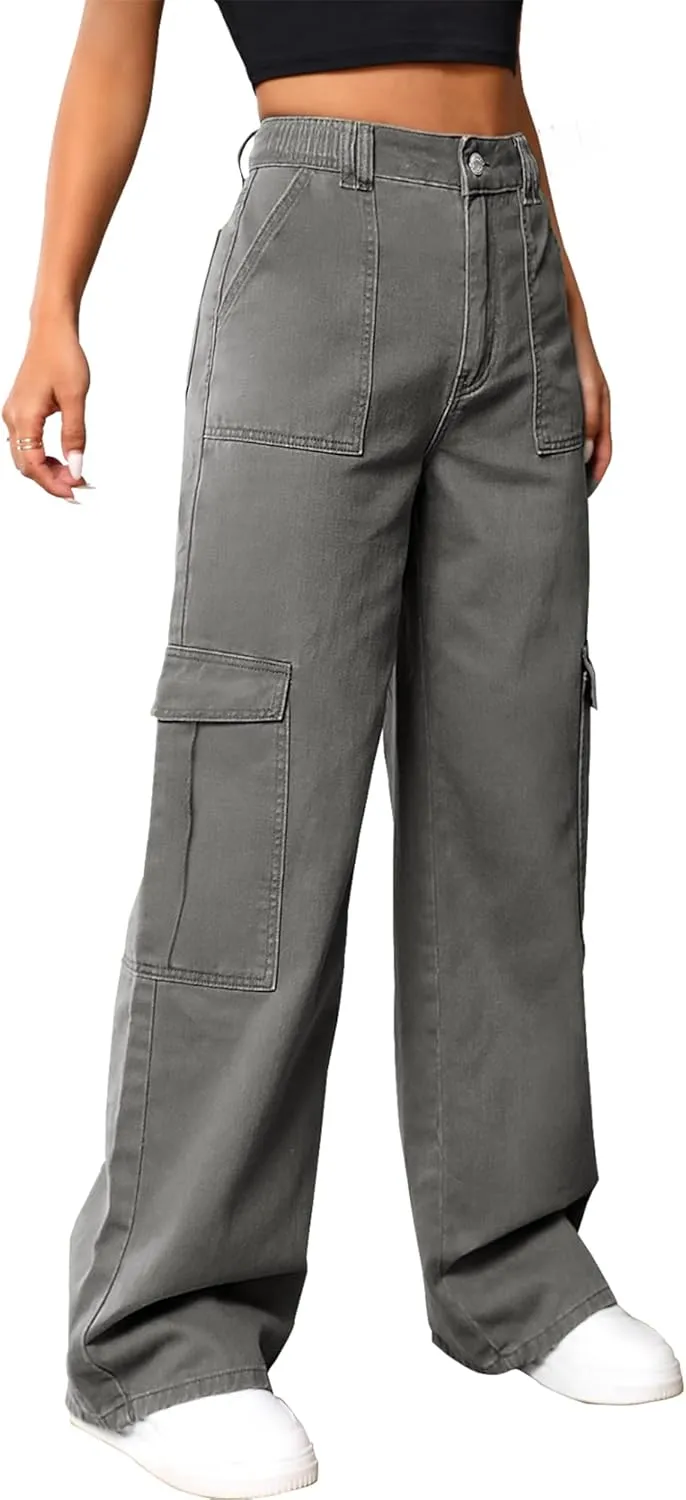 Cargo Pants Women High Waist Baggy Cargo Jeans Relaxed Fit Y2K Streetwear Pants Casual Combat Military Trousers.