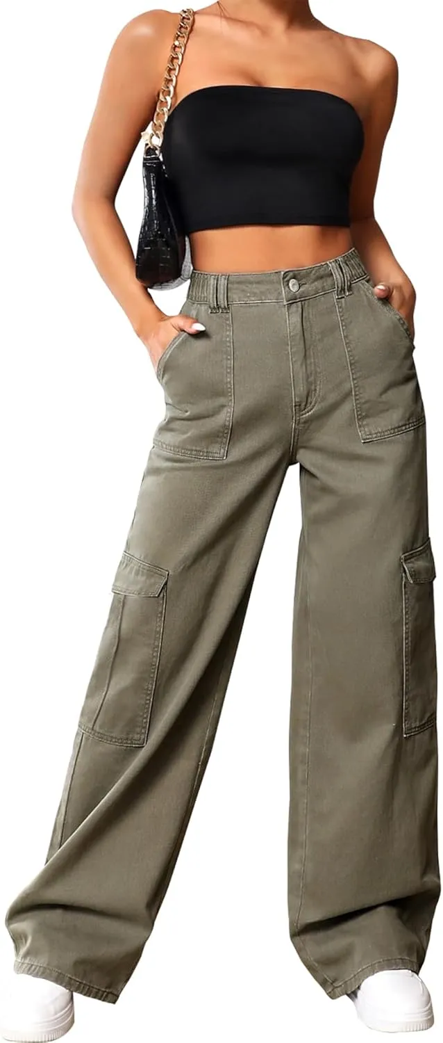 Cargo Pants Women High Waist Baggy Cargo Jeans Relaxed Fit Y2K Streetwear Pants Casual Combat Military Trousers.