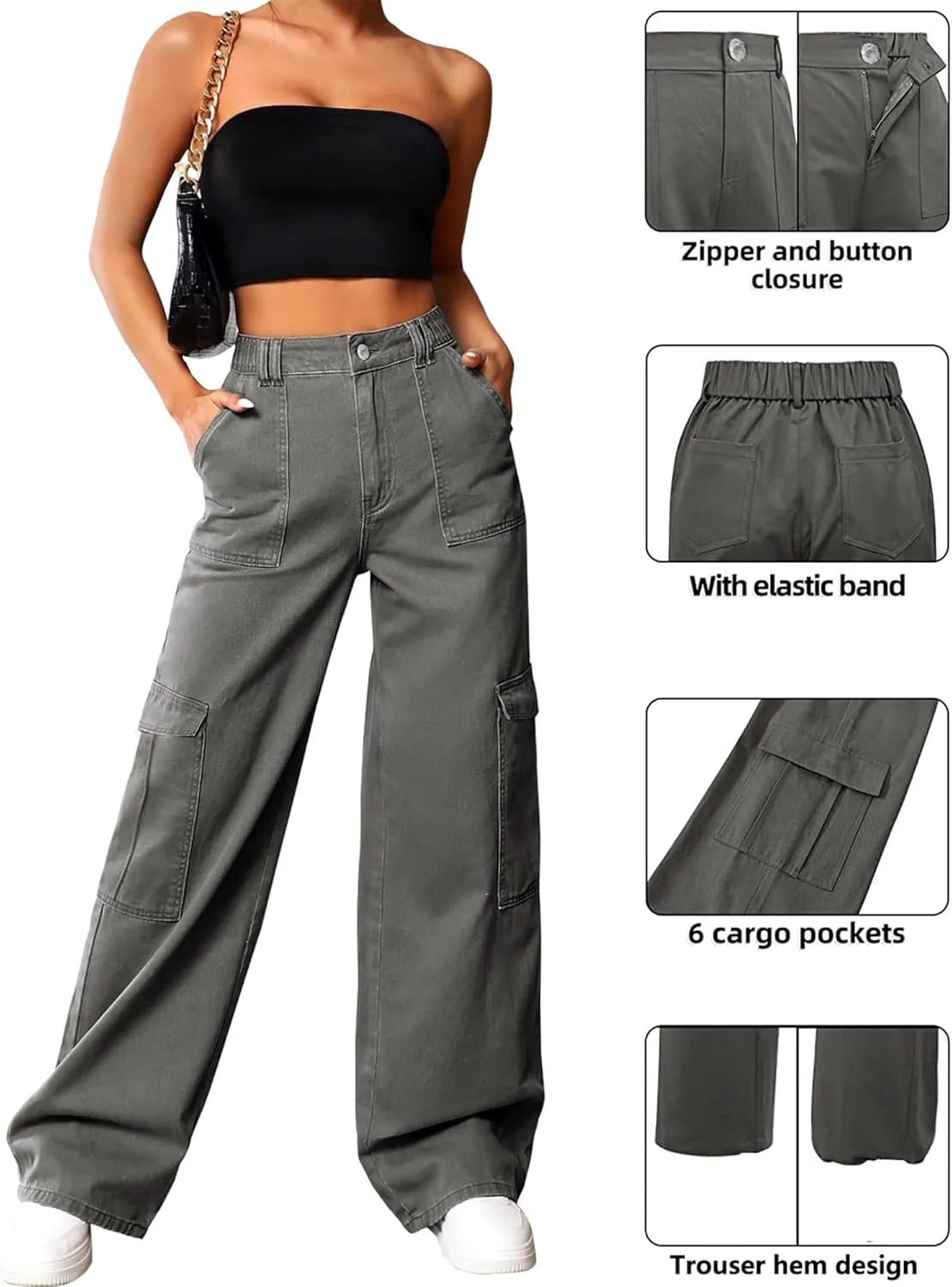Cargo Pants Women High Waist Baggy Cargo Jeans Relaxed Fit Y2K Streetwear Pants Casual Combat Military Trousers.